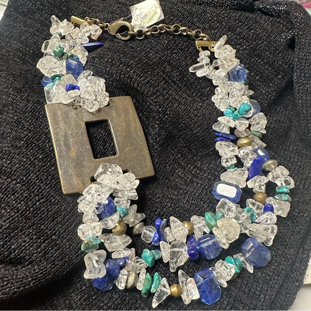 RARE Lapis Turquoise Clear Stone Statement Necklace